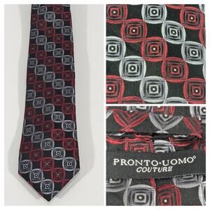 Pronto Uomo Couture silk tie red black grey Geometric Blurryface Aesthetic 2000s